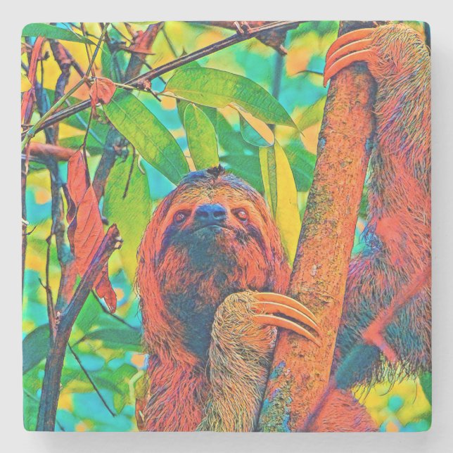 AnimalColor_Sloth_003 Stone Coaster (Front)