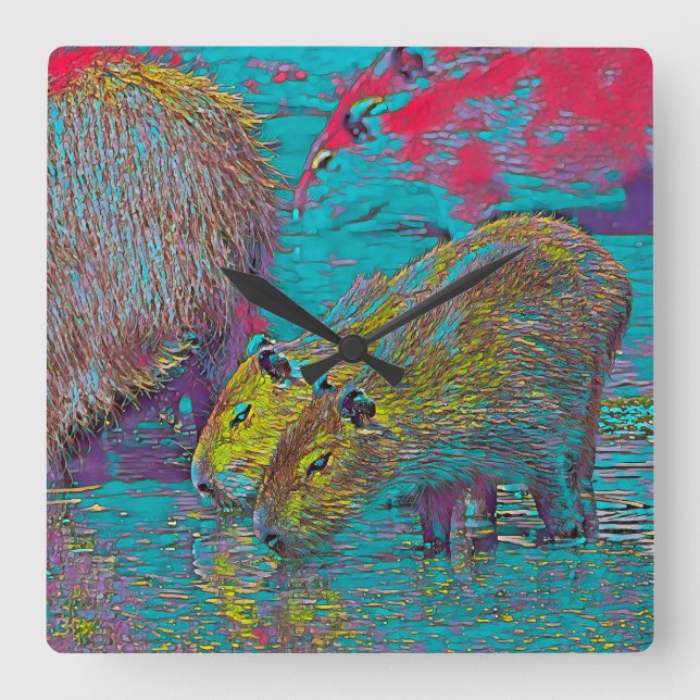 AnimalMix_Capybara_005 Square Wall Clock (Front)