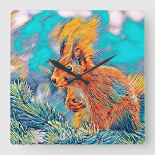 AnimalMix_Squirrel_001 Square Wall Clock
