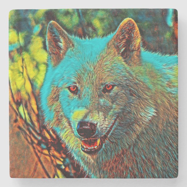 AnimalMix_Wolf_008 Stone Coaster (Front)