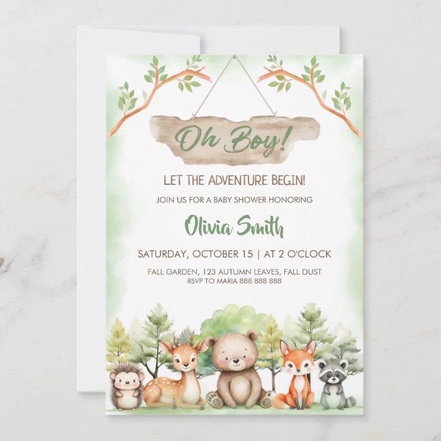Animals Adventure Boy Baby Shower party  Invitation (Front)