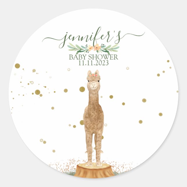Animals Alpaca Family Favor Classic Round Sticker (Front)