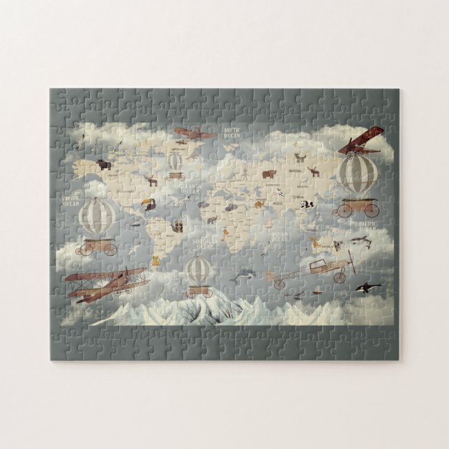 Animals and World map for kids puzzle (Horizontal)