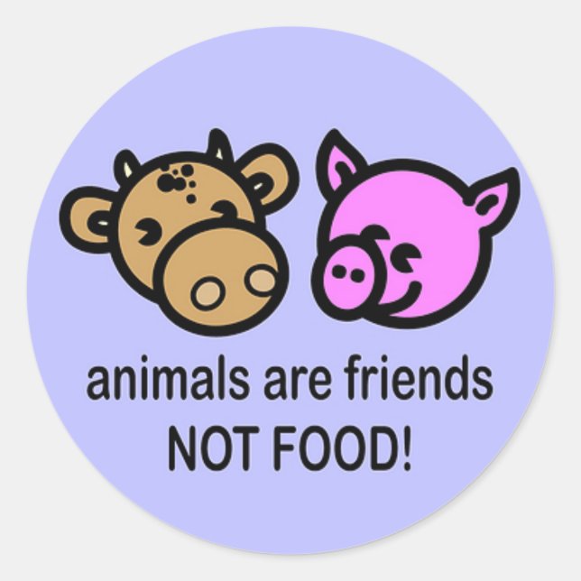 Animals are friends not food! classic round sticker (Front)