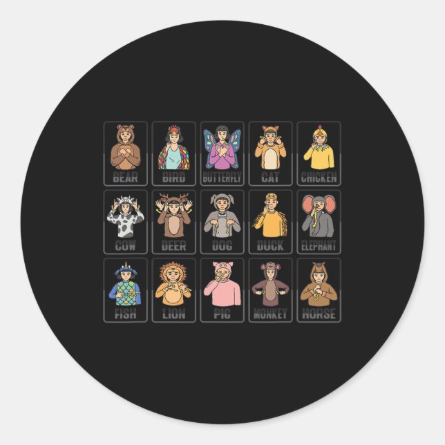 Animals ASL Hand Gesture Animals Deaf Hearing Loss Classic Round Sticker (Front)