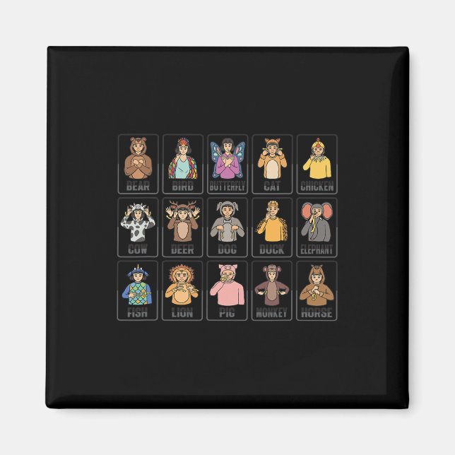 Animals ASL Hand Gesture Animals Deaf Hearing Loss Magnet (Front)