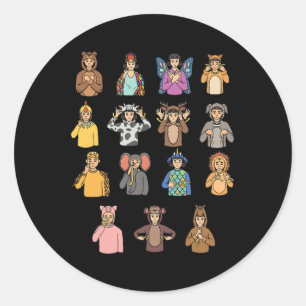 Animals Asl Hand Gesture Deaf Hearing Loss Awarene Classic Round Sticker