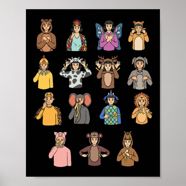 Animals ASL Hand Gesture Deaf Hearing Loss Awarene Poster (Front)