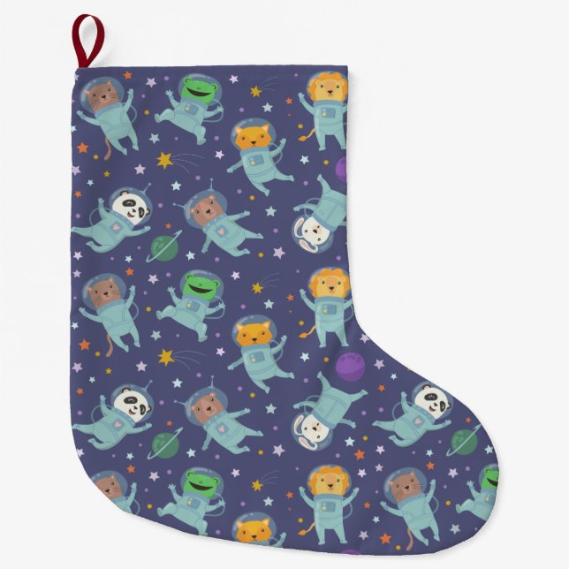 Animals Astronauts Large Christmas Stocking (Front)