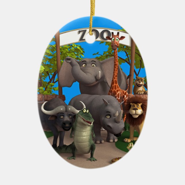 Animals at the Zoo Ceramic Tree Decoration (Front)