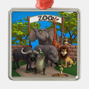 Animals at the Zoo Metal Ornament