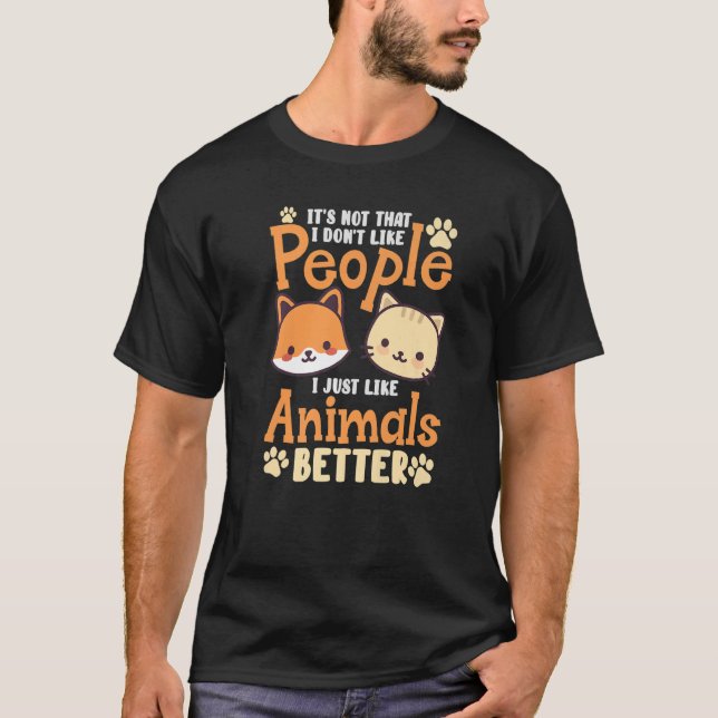 Animals Better Introvert Social Distancing Cat Dog T-Shirt (Front)
