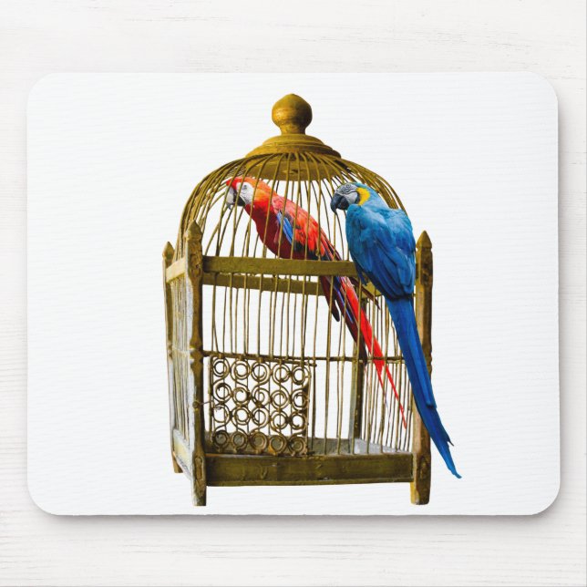 Animals Bird Cat Parrot Cage Locked Freedom Jail Mouse Pad (Front)