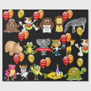 Animals Birhday w/Name & Age Birthday Wrapping Paper