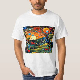 Animals calmly roam a vibrant and surreal landscap T-Shirt