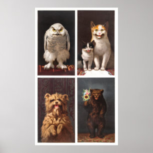 Animals Cards painting Poster