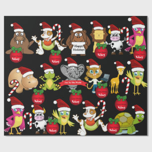 Animals Christmas w/Personalised Name Wrapping Paper