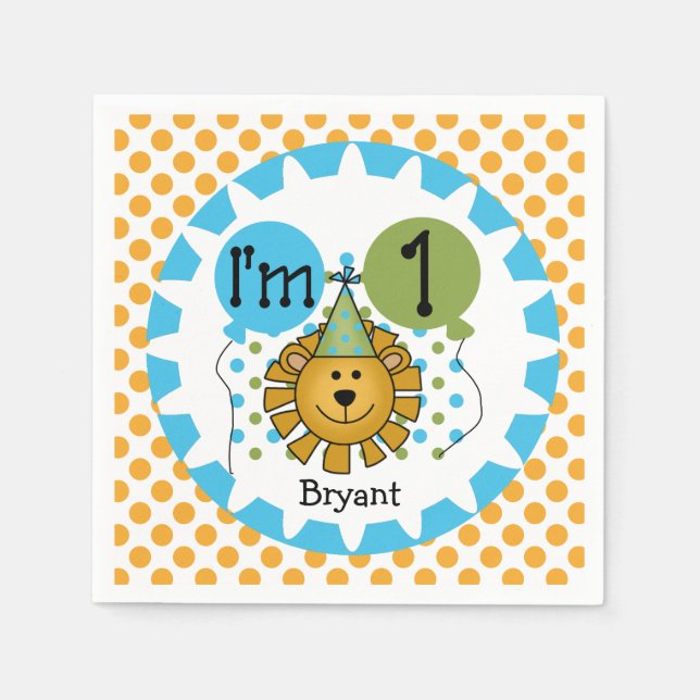 Animals Circus Lion 1st Birthday Paper Napkins (Front)