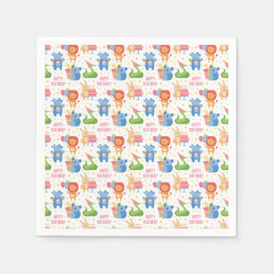 Animals Congratulate on Kids Birthday Napkin