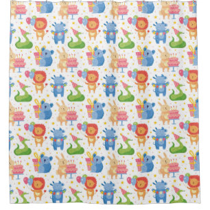 Animals Congratulate on Kids Birthday Shower Curtain