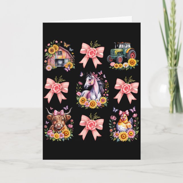 Animals Cow Chicken Horse Tractor Flower Farm Wome Card (Front)