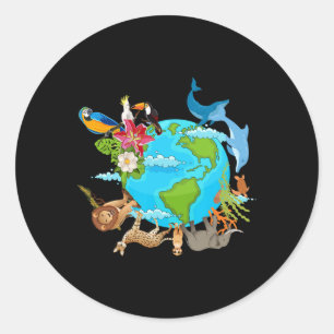 Animals Earth Day Save Animals Earth Animal Lover Classic Round Sticker