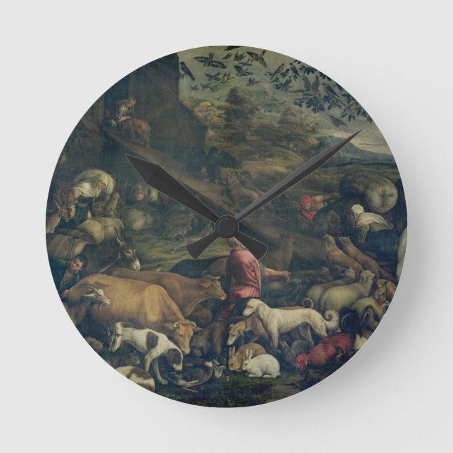 Animals Entering the Ark (oil on canvas) Round Clock (Front)