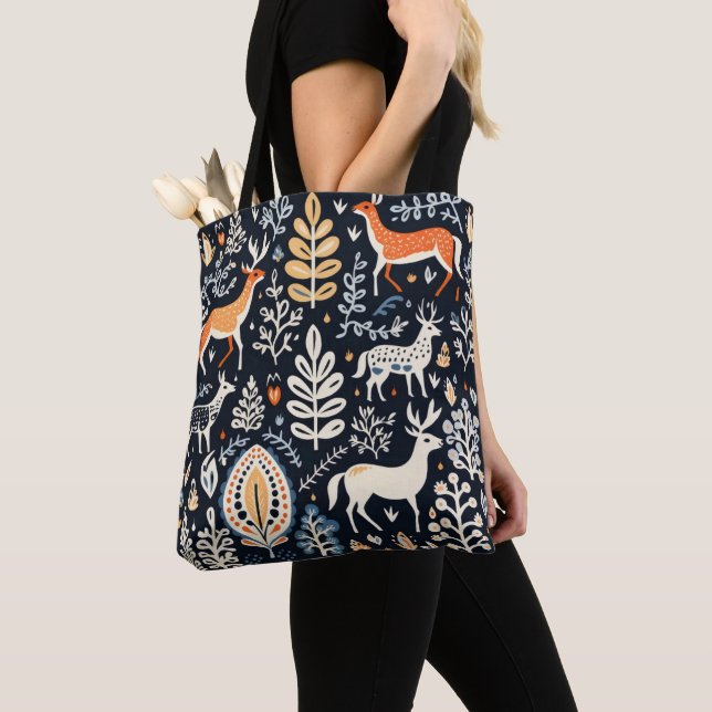 Animals Folk Pattern Tote Bag (Close Up)