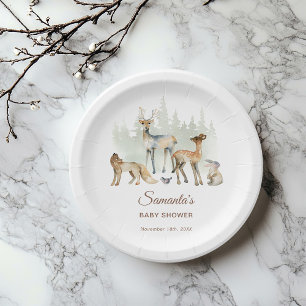 Animals Forest Woodland Baby Shower Paper Plate