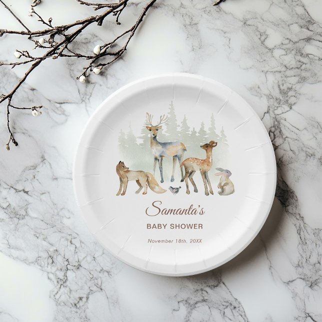 Animals Forest Woodland Baby Shower Paper Plate (Creator Uploaded)