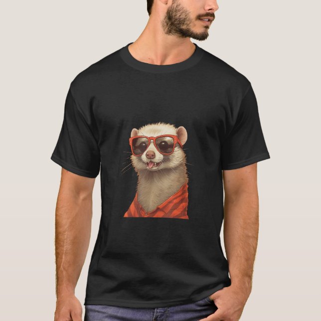 Animals Graphic  Ferret Wearing Sunglasses T-Shirt (Front)
