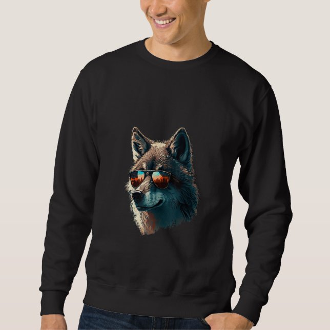 Animals Graphic  Wolf Wearing Sunglasses 4 Sweatshirt (Front)