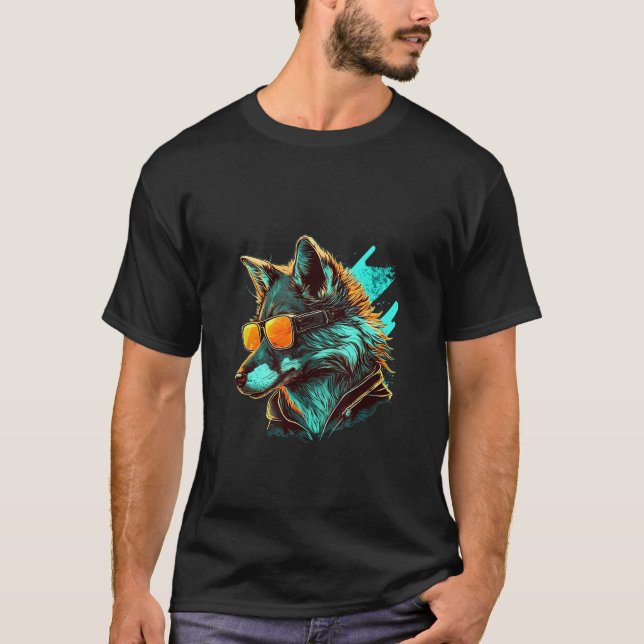 Animals Graphic  Wolf Wearing Sunglasses T-Shirt (Front)