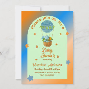 Animals Hot Air Balloon Basket Boy Baby Shower Invitation