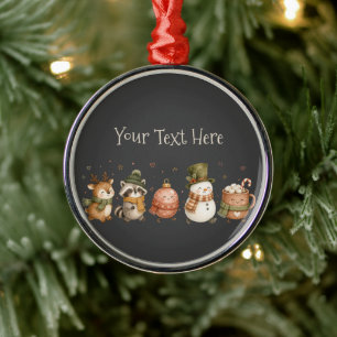 Animals Hot Cocoa Holiday Christmas Gift Metal Ornament