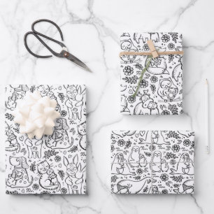 Animals Hugs Love Wrapping Paper Set of 3