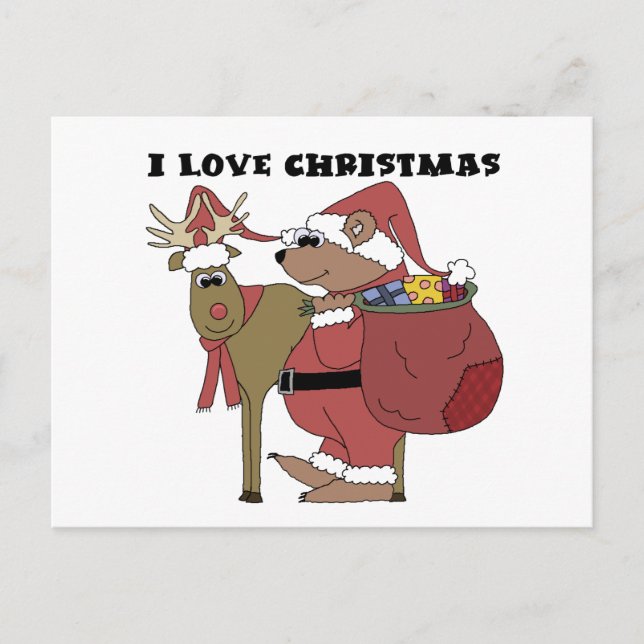 Animals I Love Christmas Tshirts and Gifts Holiday Postcard (Front)