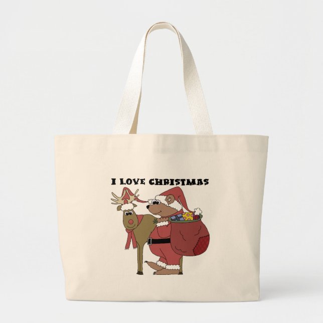Animals I Love Christmas Tshirts and Gifts Large Tote Bag (Front)