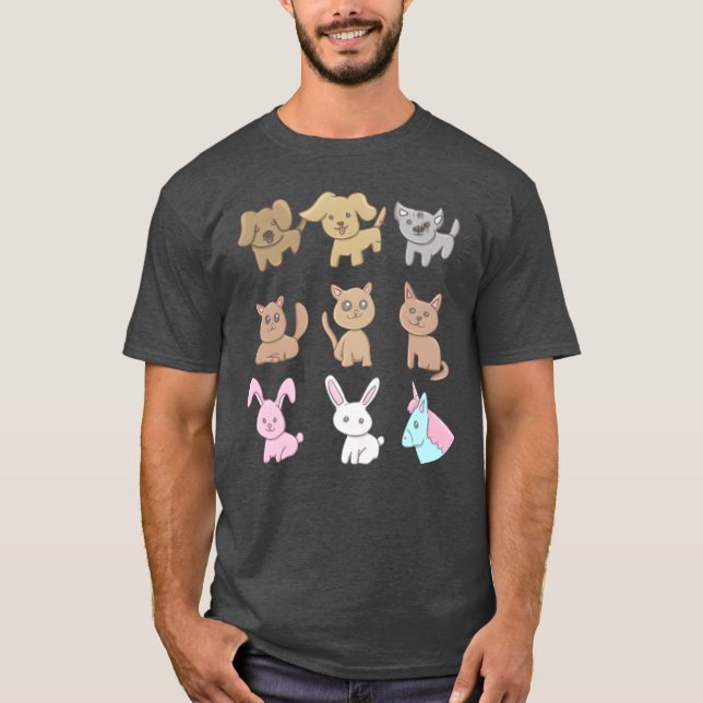 Animals Icons Cute Dogs Cats Animal Love family T-Shirt (Front)