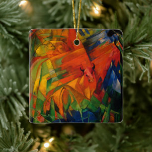 Animals in a Landscape by Franz Marc Ceramic Ornament