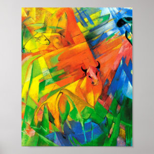 Animals in a landscape by Franz Marc Poster