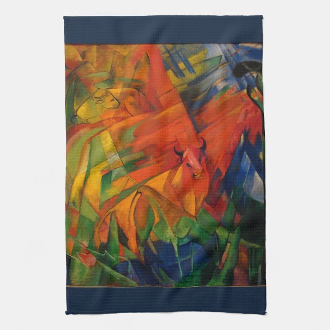 Animals in a Landscape by Franz Marc Tea Towel (Vertical)