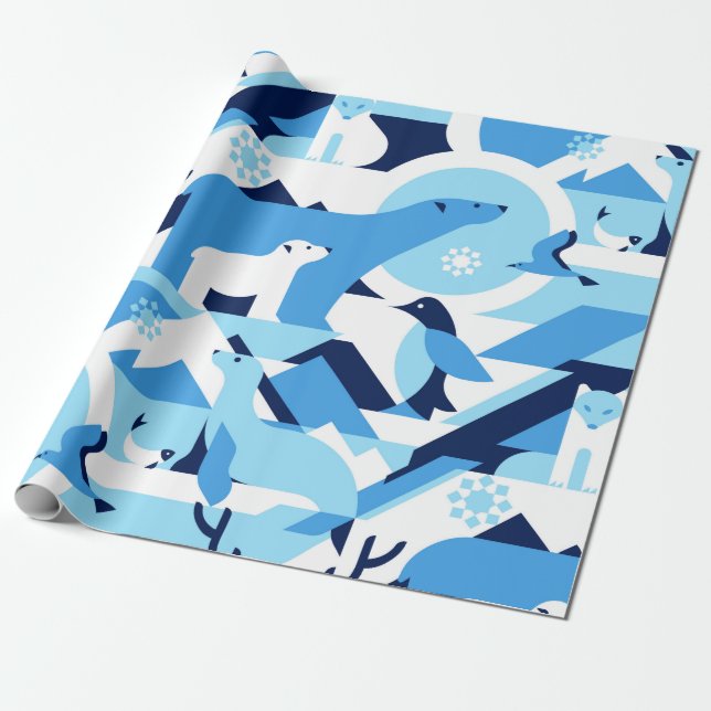 Animals in Arctical, Polar - abstract pattern, sea Wrapping Paper (Unrolled)
