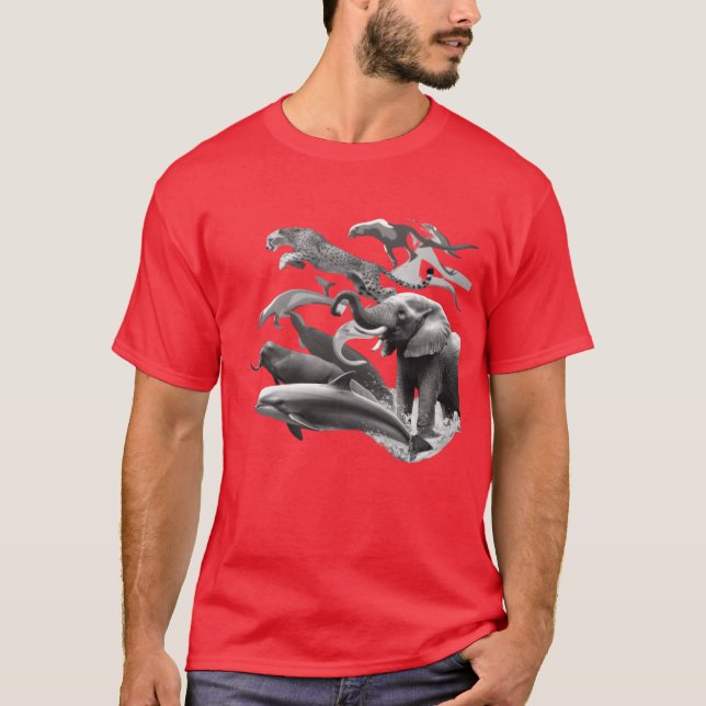 Animals in dynamic poses retro T-Shirt (Front)