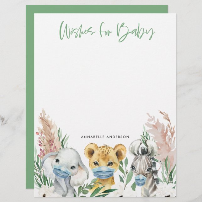 Animals in mask gender neutral wishes for baby custom letterhead (Front/Back)