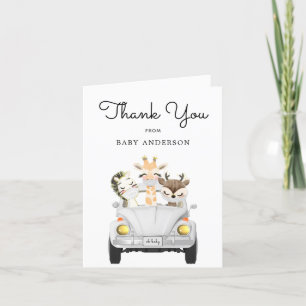 Animals in Masks Drive By Baby Shower Thank You Card