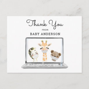 Animals in Masks Virtual Baby Shower Thank You Postcard