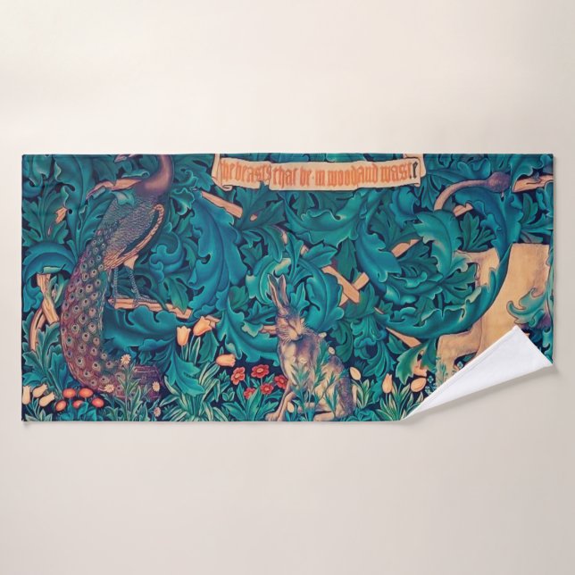 Animals in The Forest, William Morris Bath Towel (Bath Towel)
