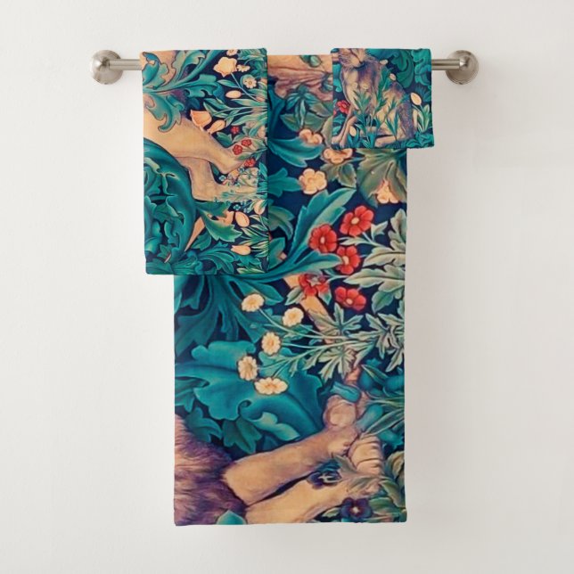 Animals in The Forest, William Morris Bath Towel (Insitu)