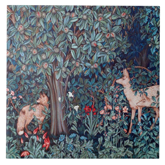 Animals in The Forest, William Morris Ceramic Tile (Front)
